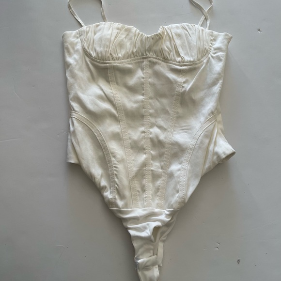 Zara Corset Sweetheart Neckline Linen Blend White Bodysuit - Picture 8 of 10